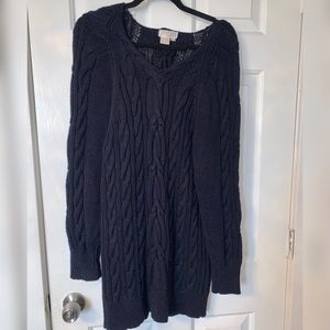 APART Amazing Vintage Navy Cable Knit Sweater Dress V-Neck Long Sleeve size L